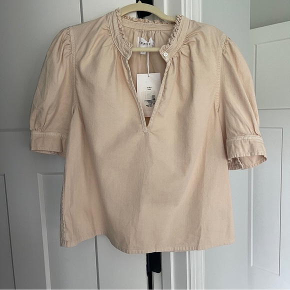 NWT Frame Deep V Ruffle Washed Nude Blouse - Picture 1 of 4